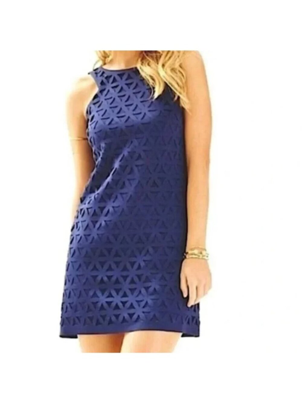 Lilly Pulitzer Mango Sleeveless Dress Womens S Navy Geometric Cutout Resort